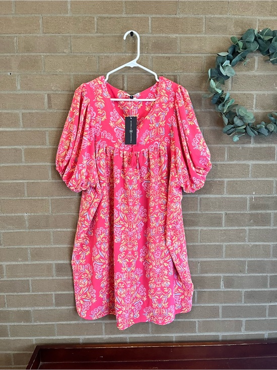 Michelle Mcdowell Dresses & Skirts - Women's Pink Floral Mini Dress with Puff Sleeves